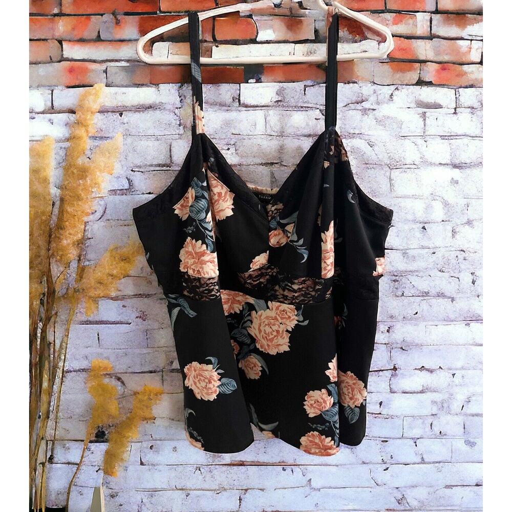 NWT Torrid Scuba Lace Peplum Cami Black Top Plus Size 5 Adjustable Straps Floral